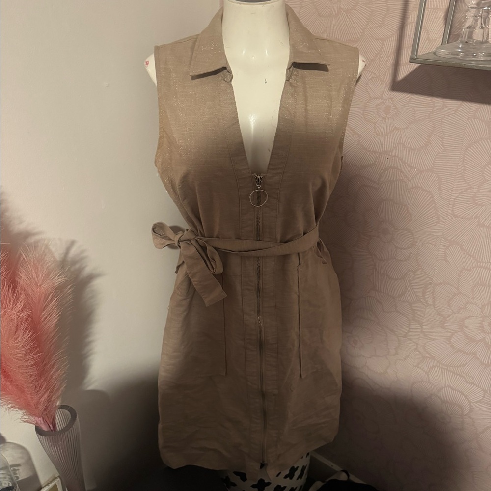 Sleeveless Tan Belted Dress